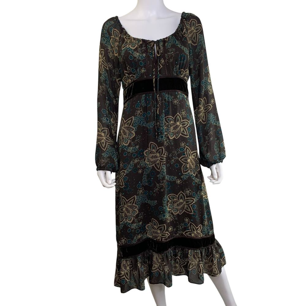 Ann Taylor Loft Womens Boho Dress Size 8 Brown Floral Woodland Fairy Y2K VTG